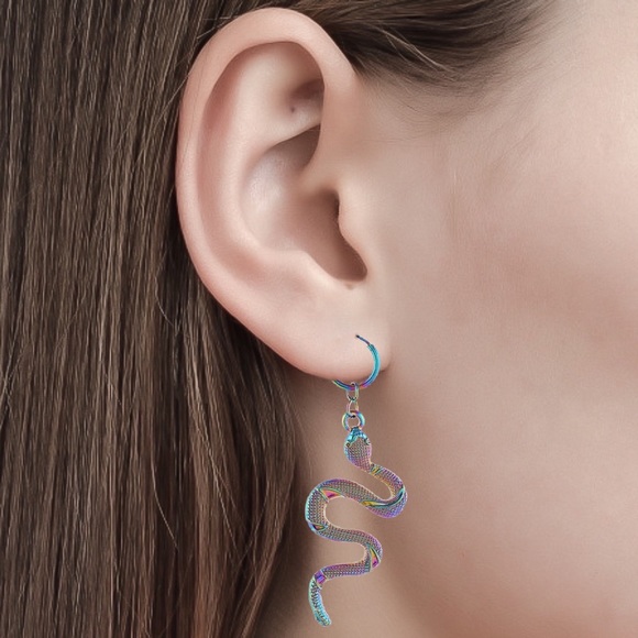 2/$20! Rainbow Serpent Huggie Hoop Earrings - Picture 2 of 9